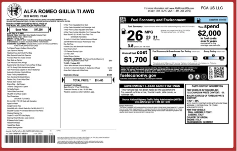 More photos of 2022 Alfa Romeo Giulia Ti at Twins Chrysler Dodge Jeep Ram, MI