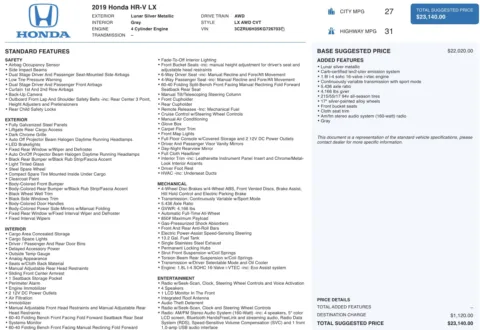 Another view of 2019 Honda HR-V LX for sale in Wayland, MI at Twins Chrysler Dodge Jeep Ram