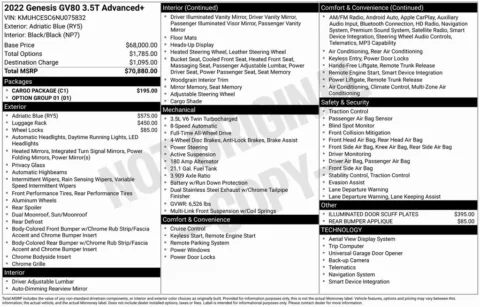 Photos of 2022 Genesis GV80 3.5T Advanced + for sale in Bloomington, IN at Foreign Auto Connect