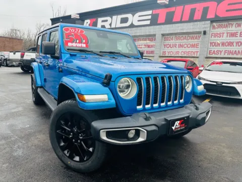 Blue 2021 JEEP WRANGLER UNLIMI SAHARA 4XE for sale in Merrillville, IN