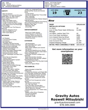 Another view of 2022 Porsche Cayenne Platinum Edition for sale in Roswell, GA at Gravity Autos Roswell