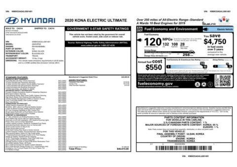 Another view of 2020 Hyundai Kona Electric Ultimate for sale in Gurnee, IL at CarWise Gurnee