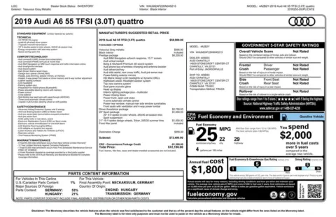 Another view of 2019 Audi A6 3.0T Prestige for sale in Gurnee, IL at CarWise Gurnee