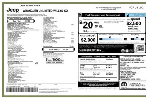 Another view of 2020 Jeep Wrangler Unlimited Sport for sale in Gurnee, IL at CarWise Gurnee