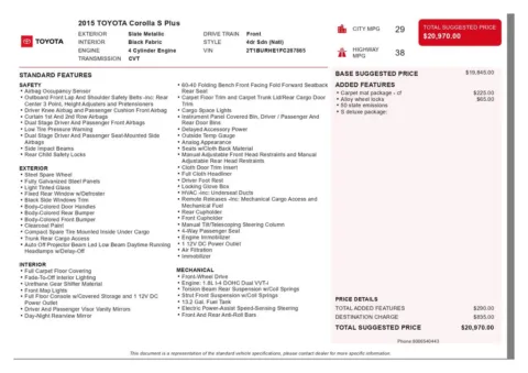 Another view of 2015 Toyota Corolla S Plus for sale in Gurnee, IL at CarWise Gurnee