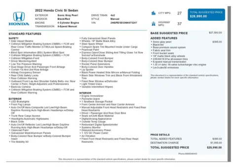 Another view of 2022 Honda Civic Si for sale in Gurnee, IL at CarWise Gurnee