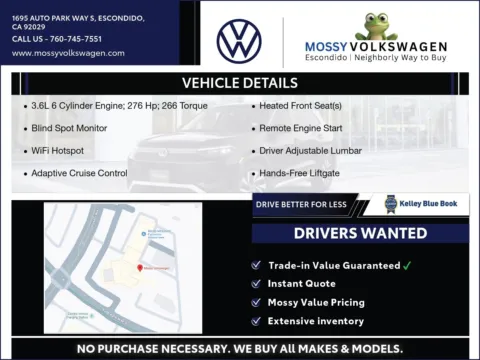 Another view of 2022 Volkswagen Atlas 3.6L V6 SE w/Technology for sale in Escondido, CA at Mossy Volkswagen