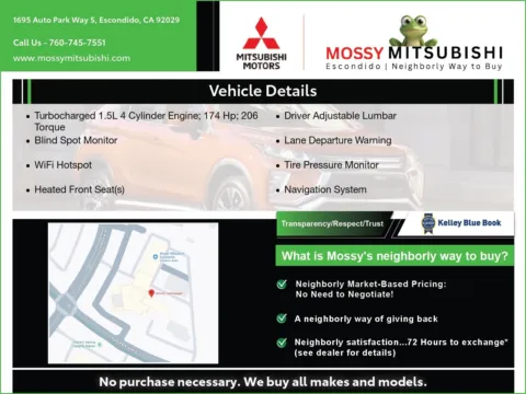Another view of 2026 Mitsubishi Outlander SE for sale in Escondido, CA at Mossy Mitsubishi