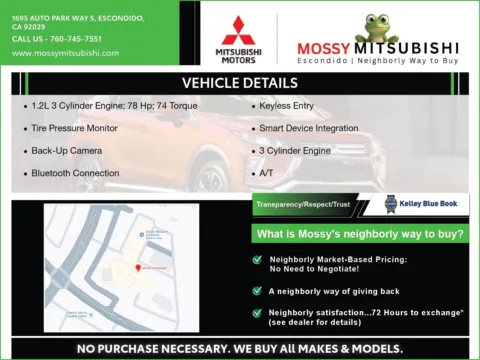 Another view of 2024 Mitsubishi Mirage ES for sale in Escondido, CA at Mossy Mitsubishi