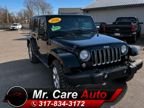 Black 2016 JEEP WRANGLER UNLIMI SAHARA for sale in Camby, IN