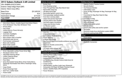 Unknown 2012 Subaru Outback 3.6R for sale in Berlin, NJ