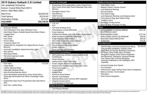 White 2019 Subaru Outback 2.5i for sale in Berlin, NJ