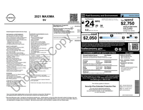 Black 2021 Nissan Maxima SV for sale in Berlin, NJ