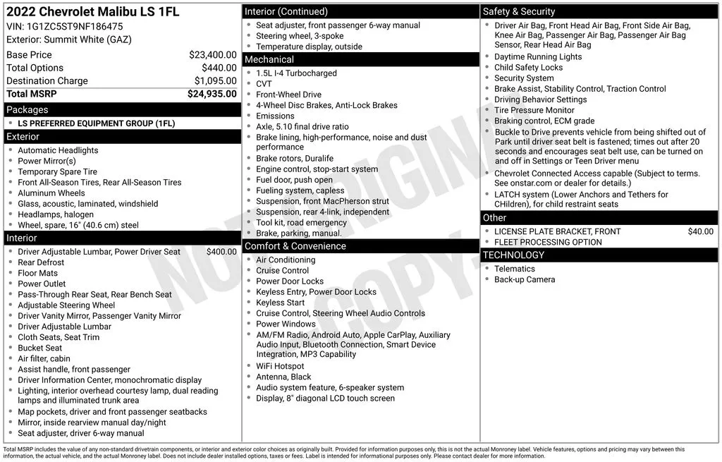 2022 Chevrolet Malibu LS for sale in Berlin, NJ