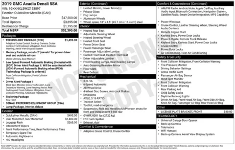 Silver 2019 GMC Acadia Denali for sale in Berlin, NJ