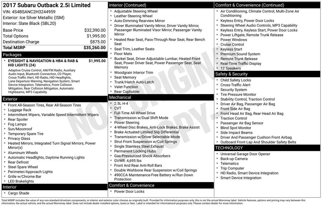 2017 Subaru Outback 2.5i for sale in Berlin, NJ