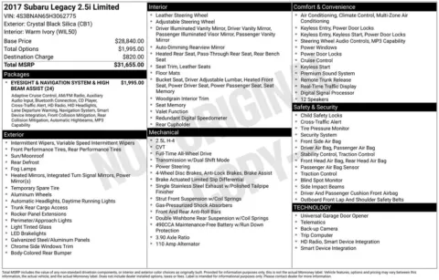 Black 2017 Subaru Legacy 2.5i for sale in Berlin, NJ