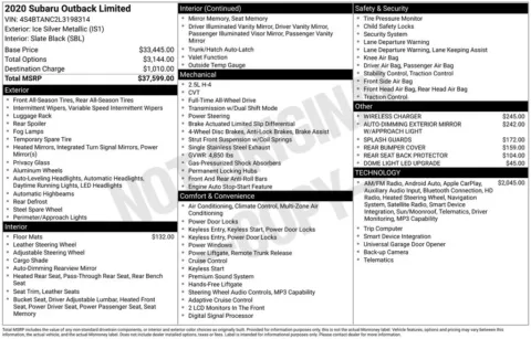 Silver 2020 Subaru Outback Limited for sale in Berlin, NJ