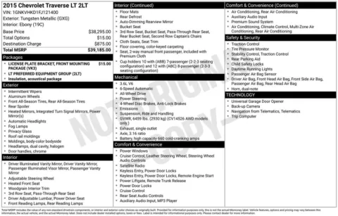 Gray 2015 Chevrolet Traverse 2LT for sale in Berlin, NJ