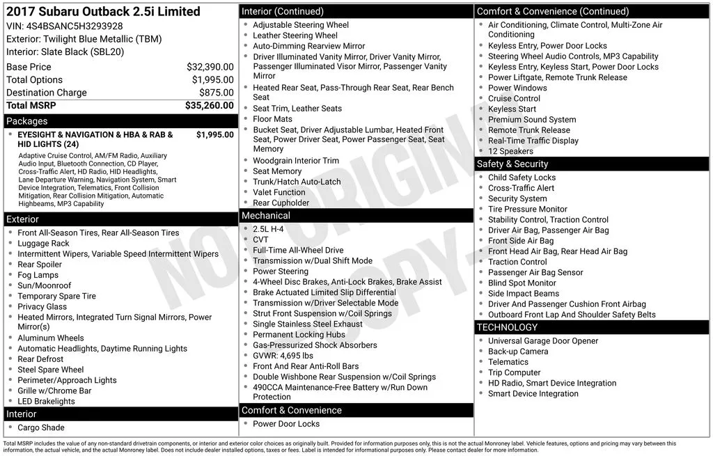 2017 Subaru Outback 2.5i for sale in Berlin, NJ