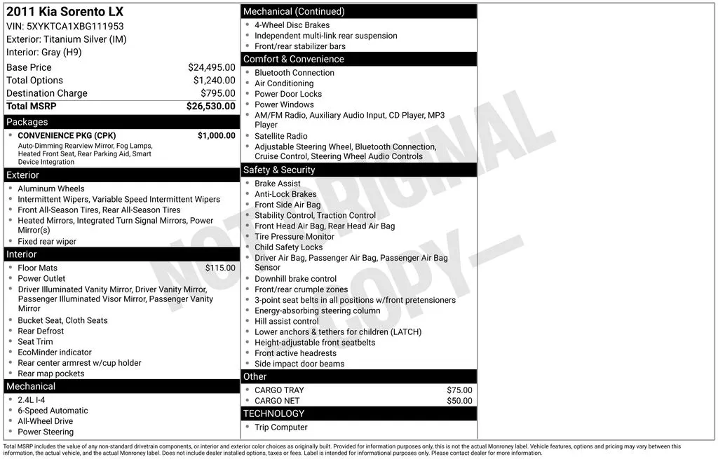 Silver 2011 Kia Sorento LX for sale in Berlin, NJ