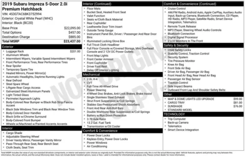 White 2019 Subaru Impreza 2.0i Premium for sale in Berlin, NJ