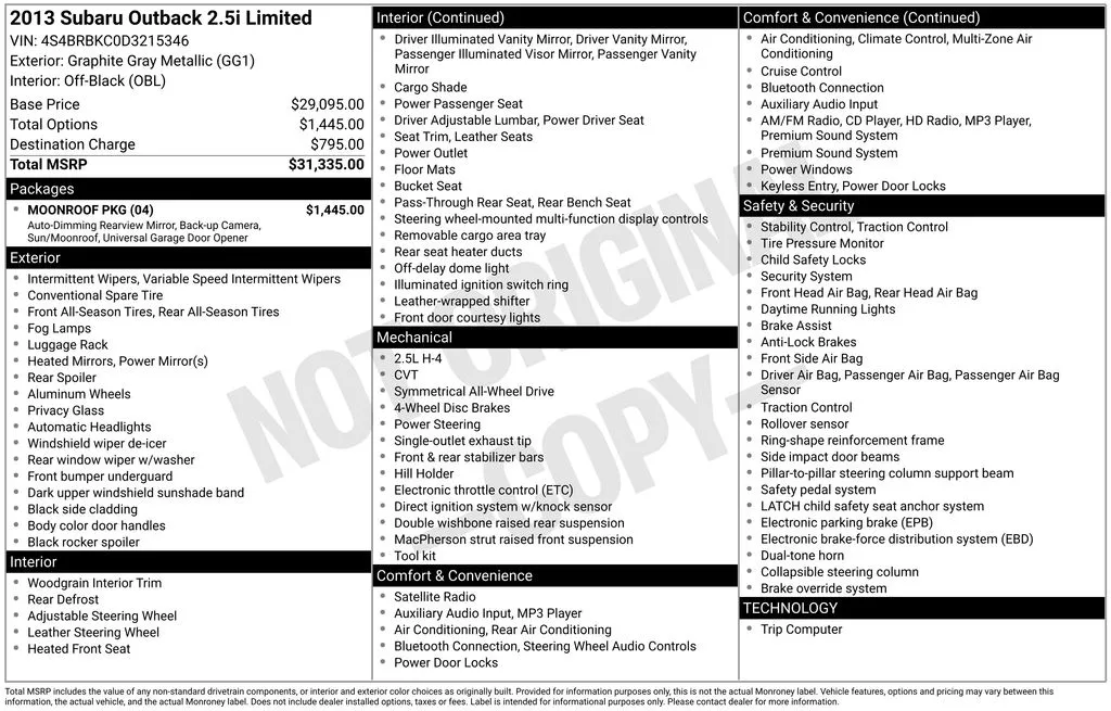 2013 Subaru Outback 2.5i for sale in Berlin, NJ