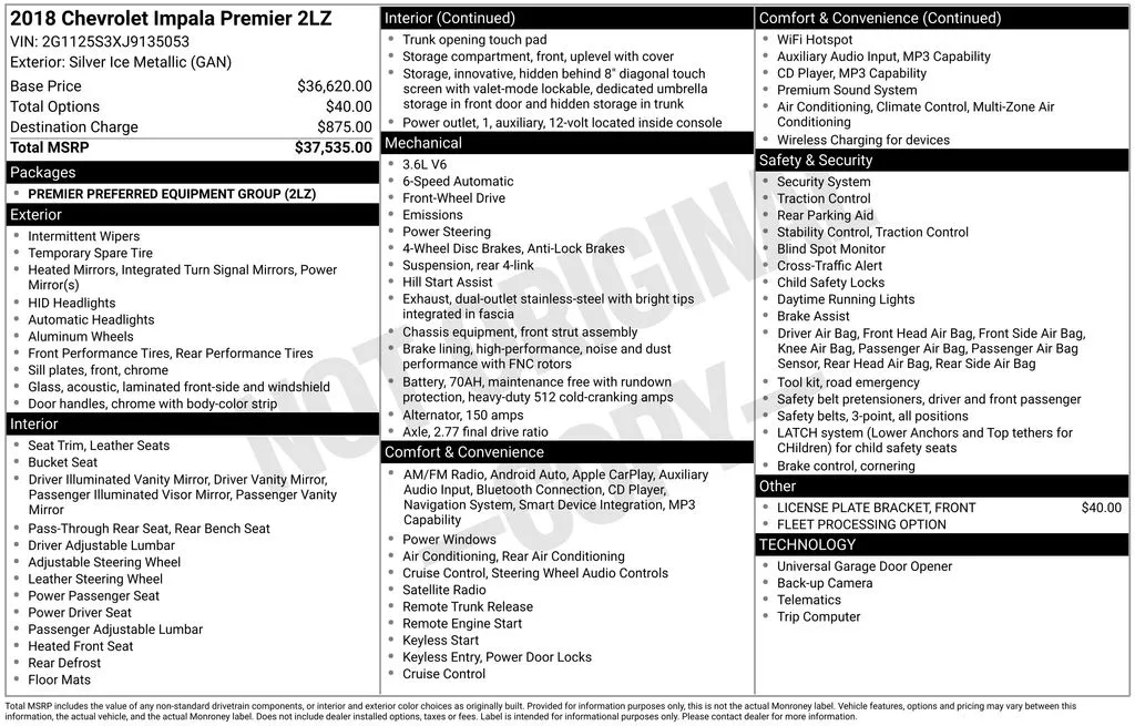 2018 Chevrolet Impala Premier for sale in Berlin, NJ