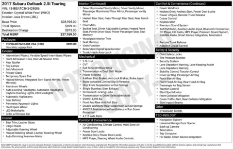 White 2017 Subaru Outback 2.5i for sale in Berlin, NJ