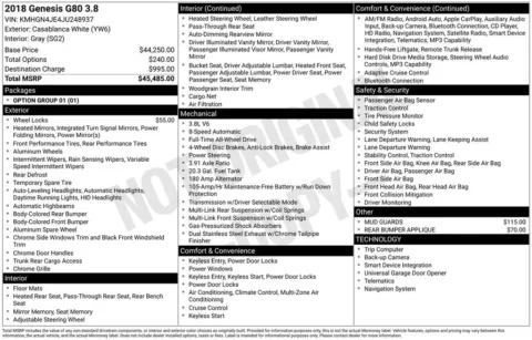 White 2018 Genesis G80 3.8 for sale in Berlin, NJ