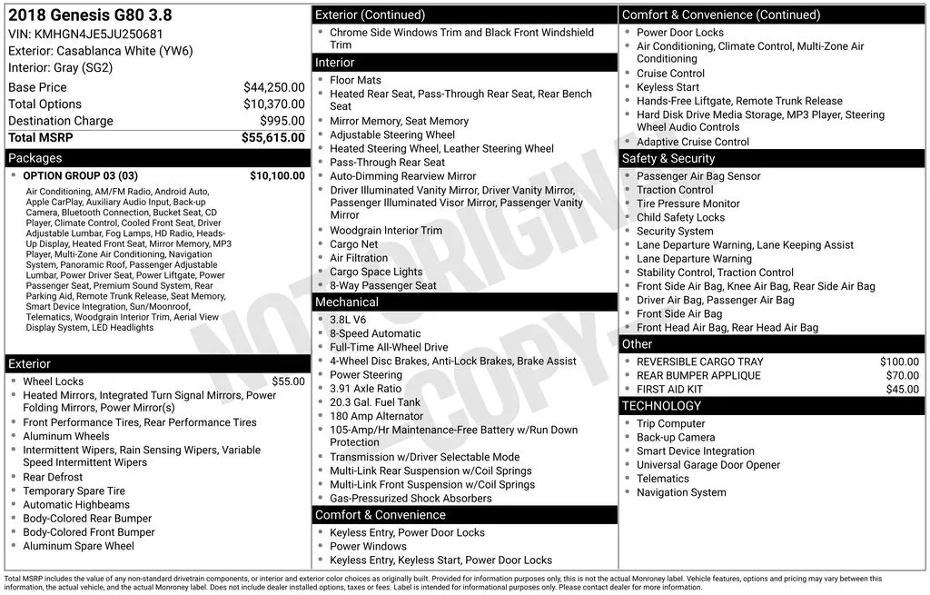 2018 Genesis G80 3.8 for sale in Berlin, NJ