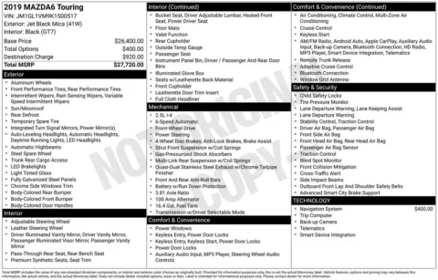 Black 2019 Mazda Mazda6 Touring for sale in Berlin, NJ