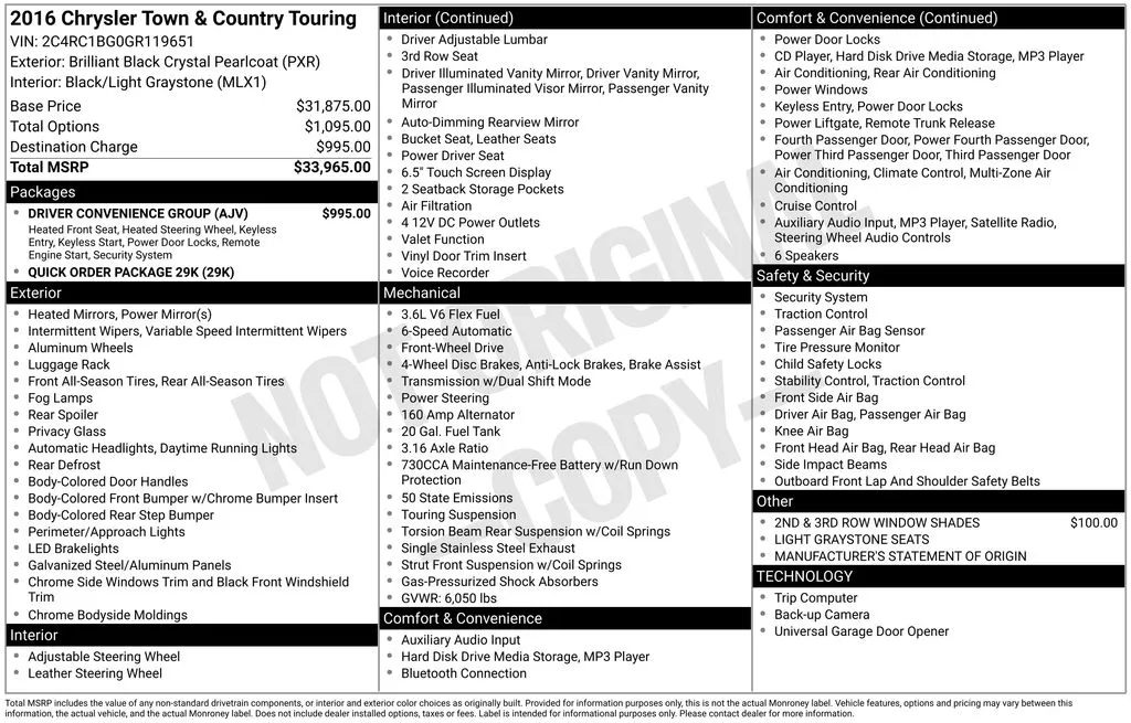 Black 2016 Chrysler Town & Country Touring for sale in Berlin, NJ