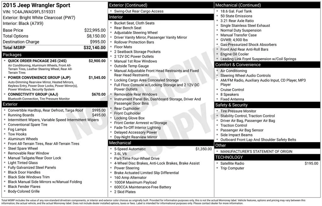 2015 Jeep Wrangler Sport for sale in Berlin, NJ