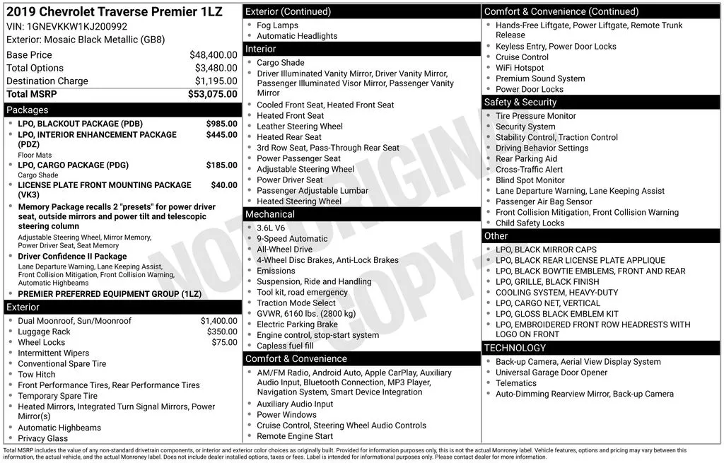 2019 Chevrolet Traverse Premier for sale in Berlin, NJ