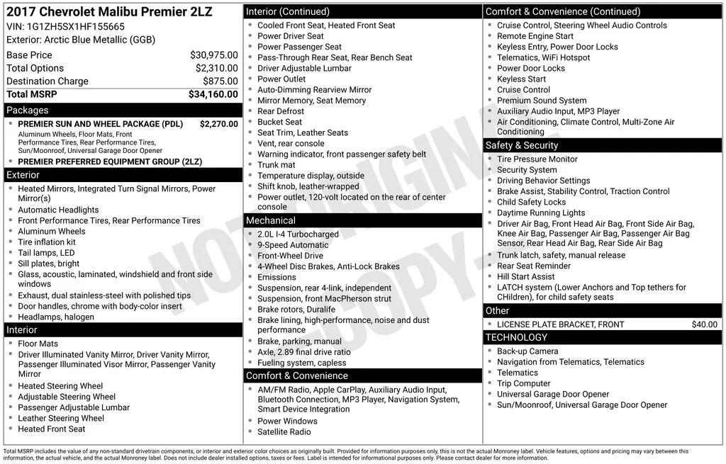 2017 Chevrolet Malibu Premier for sale in Berlin, NJ