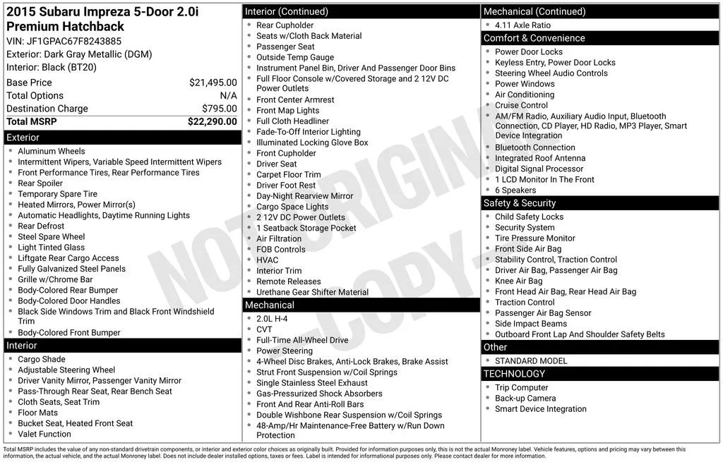 2015 Subaru Impreza 2.0i Premium for sale in Berlin, NJ