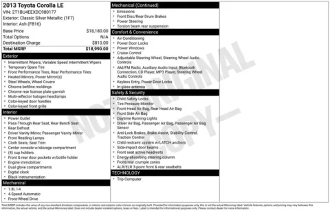 Silver 2013 Toyota Corolla LE for sale in Berlin, NJ