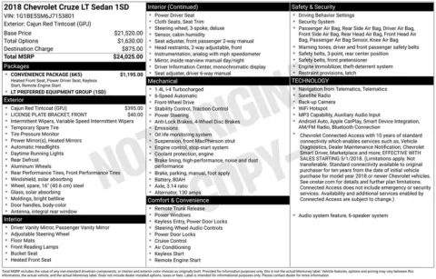 Red 2018 Chevrolet Cruze LT for sale in Berlin, NJ