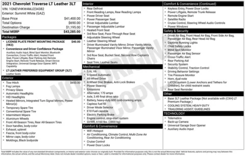 White 2021 Chevrolet Traverse LT Leather for sale in Berlin, NJ