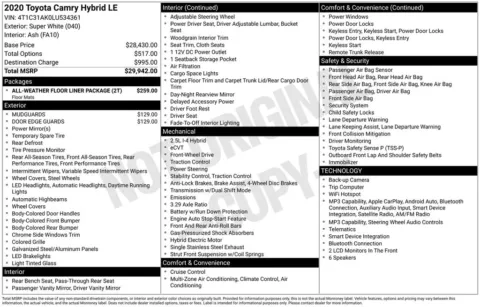 White 2020 Toyota Camry Hybrid LE for sale in Berlin, NJ