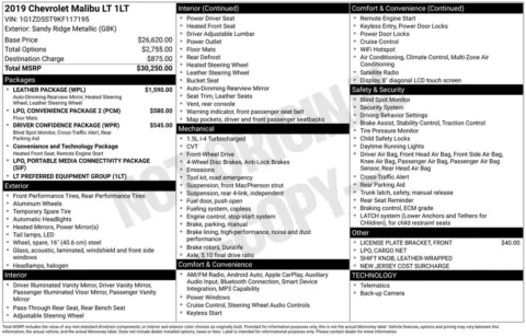 Beige 2019 Chevrolet Malibu LT for sale in Berlin, NJ