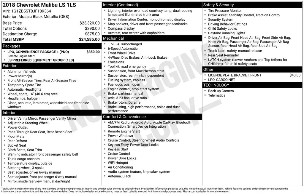 2018 Chevrolet Malibu LS for sale in Berlin, NJ
