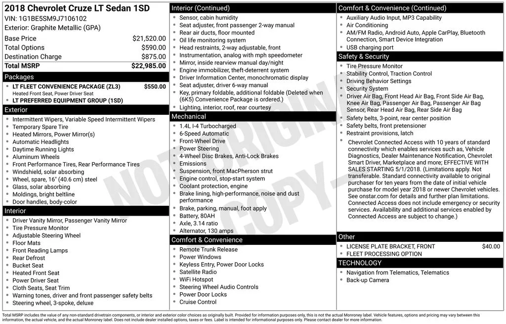 2018 Chevrolet Cruze 1LT Auto's photo