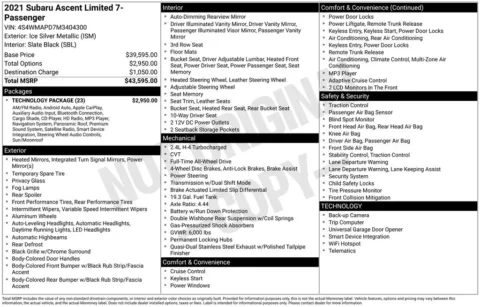 Silver 2021 Subaru Ascent Limited for sale in Berlin, NJ