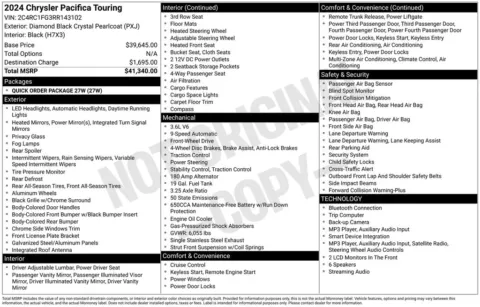 Black 2024 Chrysler Pacifica Touring for sale in Berlin, NJ