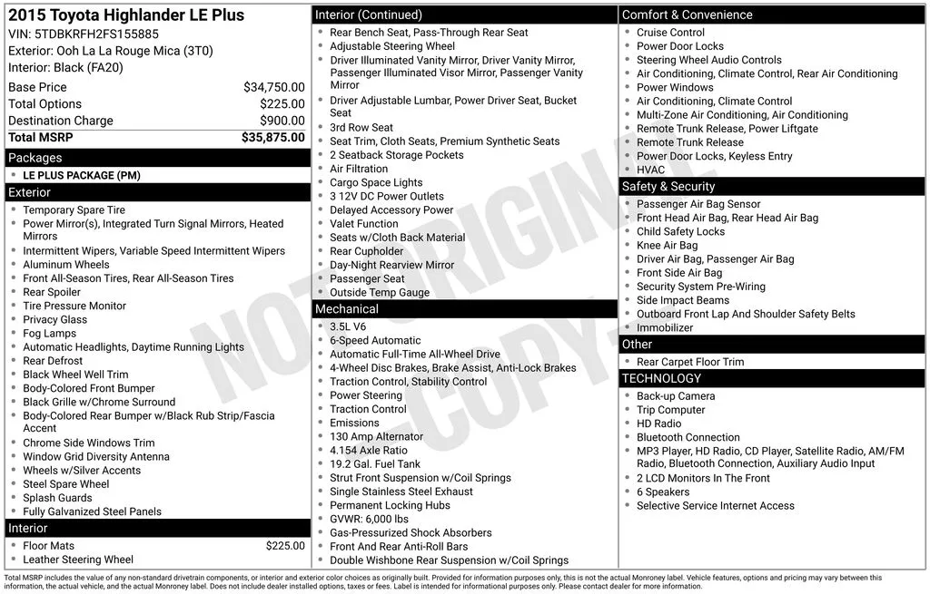 2015 Toyota Highlander LE Plus V6 for sale in Berlin, NJ