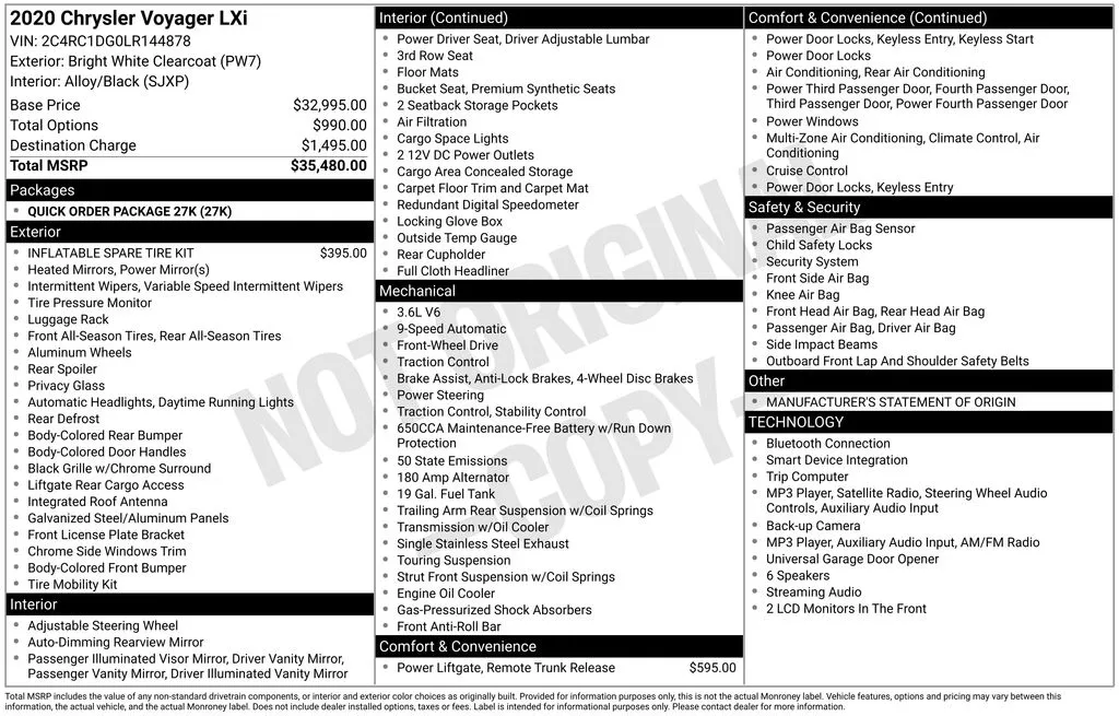 2020 Chrysler Voyager LXI for sale in Berlin, NJ