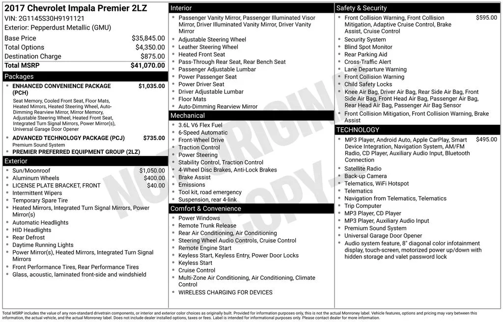 2017 Chevrolet Impala Premier for sale in Berlin, NJ