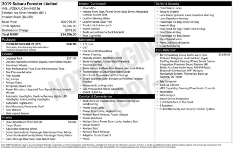 Silver 2019 Subaru Forester Limited for sale in Berlin, NJ